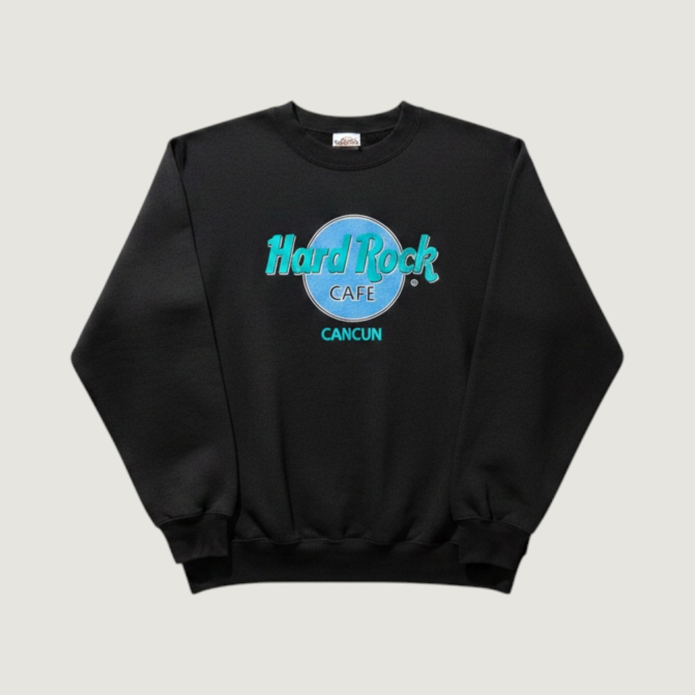 Vintage Style Hard Rock‎ Cafe Cancun Black Graphic Pullover Sweatshirt Mens XL